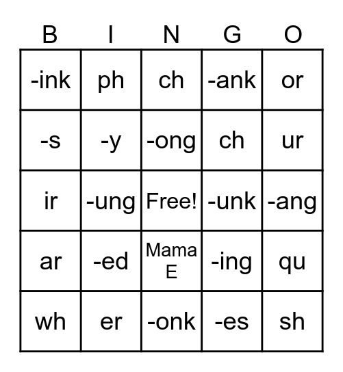 Phonics Review Bingo Card