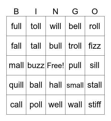 ALL, OLL, ULL LESSON #43 Bingo Card