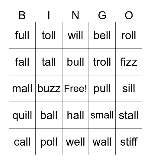 ALL, OLL, ULL LESSON #43 Bingo Card