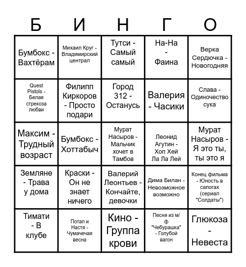 День рождения Оли! Bingo Card