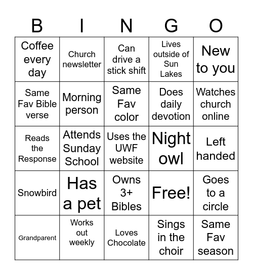 UWF Bingo Card