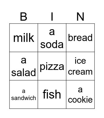 Food Bingo Card