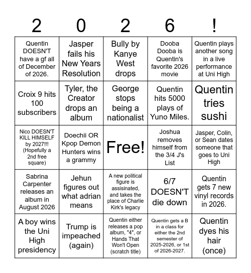 2026 Bingo Card