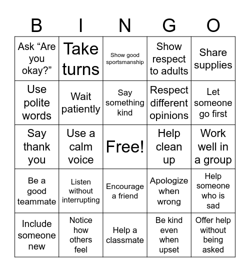Empathy Bingo Card