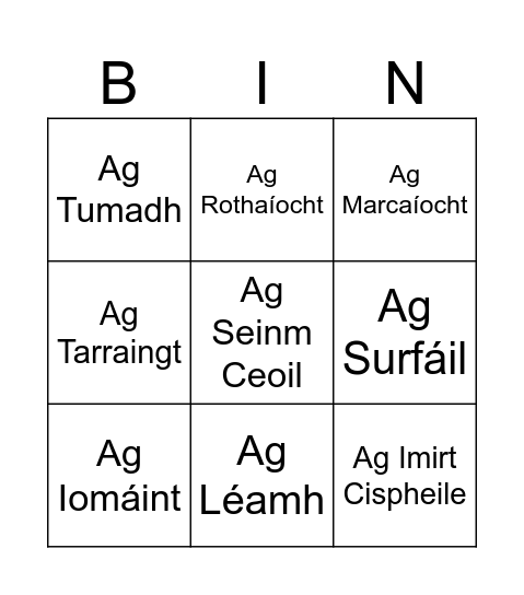 Caitheamh Aimsire Bingo Card
