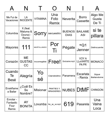 Bingo musical Bingo Card