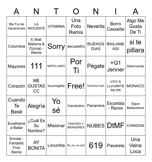 Bingo musical Bingo Card