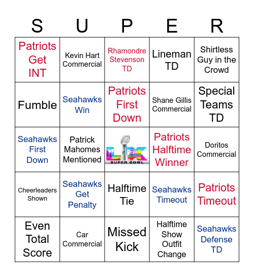 Super Bowl LX Bingo Card