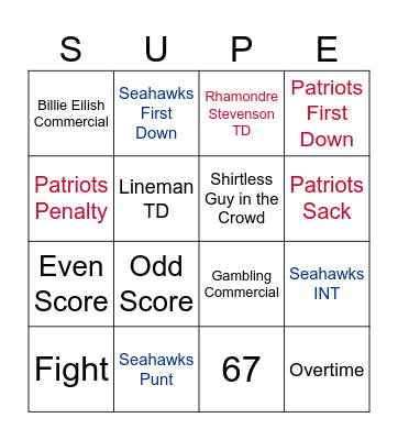 Super Bowl LX Bingo Card