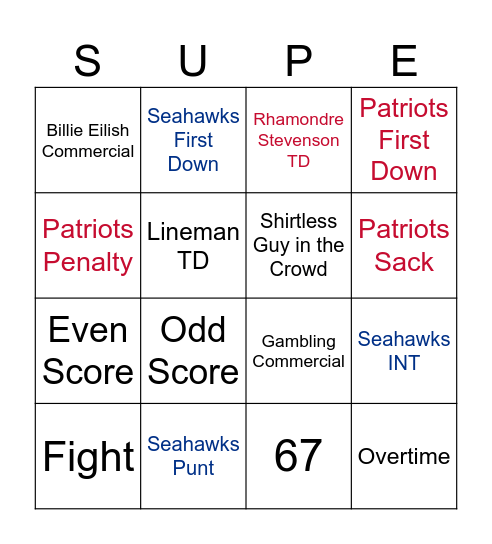 Super Bowl LX Bingo Card