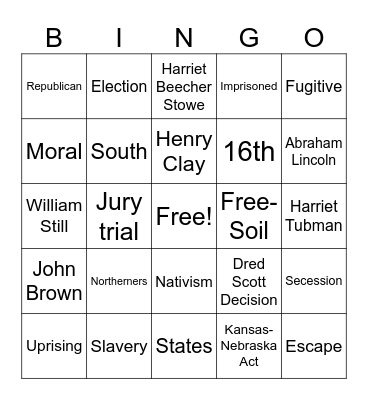 Before the Civil War Bingo Card