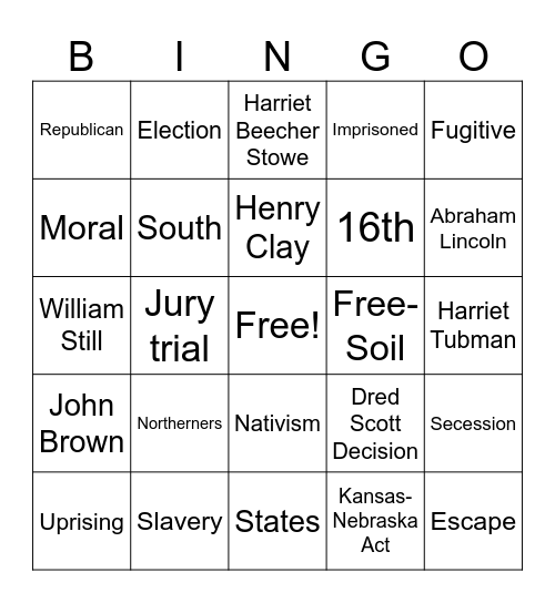 Before the Civil War Bingo Card