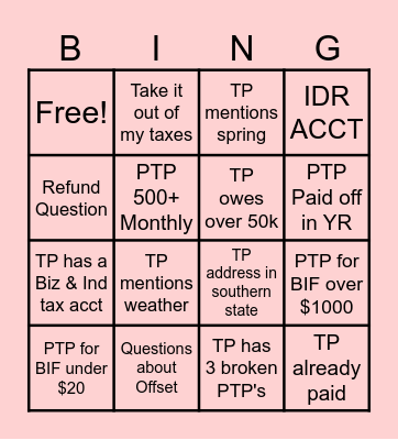 Untitled Bingo Card