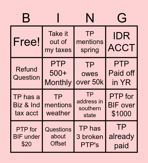 Untitled Bingo Card