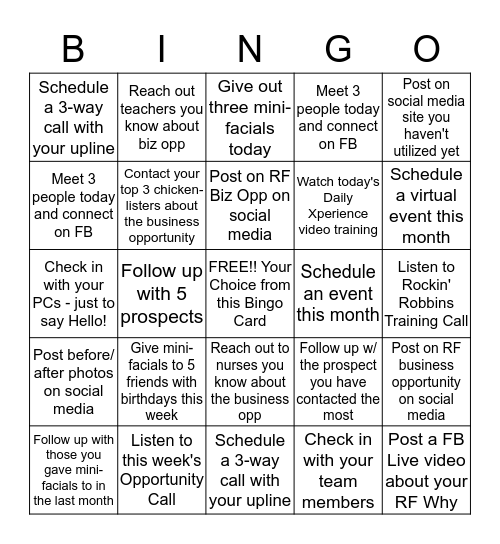 January RF Bingo Challenge Bingo Card