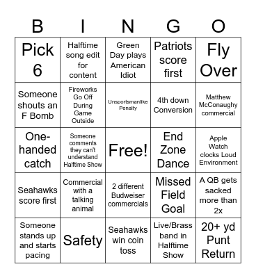 SUPERBOWL XL BINGO Card