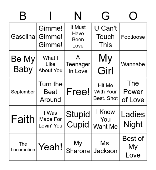 Prom Night Bingo Card