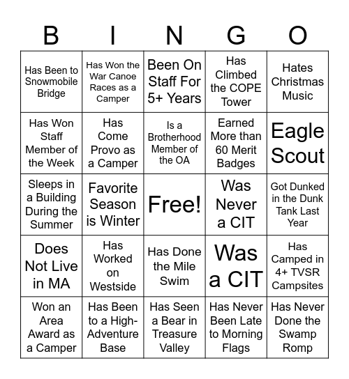 Staff Icebreaker Bingo Card