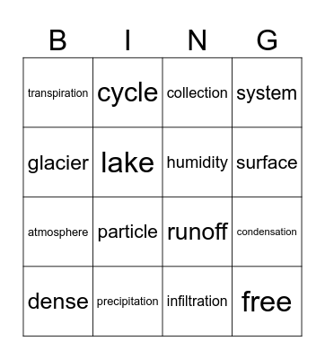 Water Cycle Bingo Card