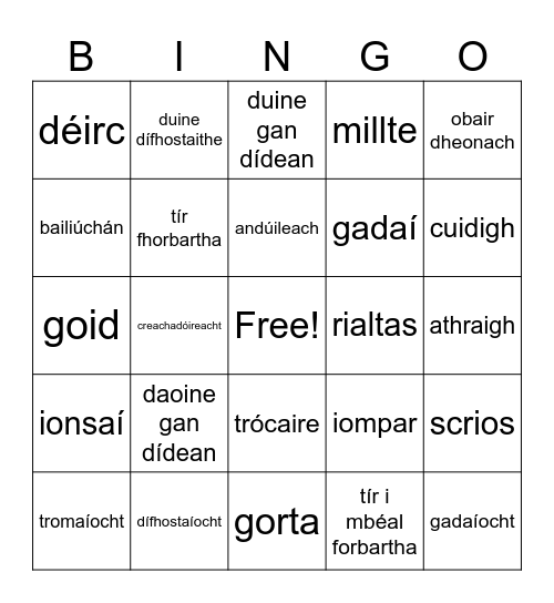 Cúrsaí Sóisialta Bingo Card