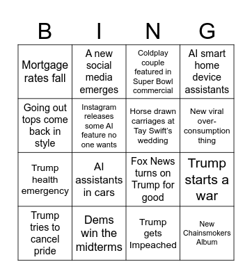 2026 Predictions Bingo Card