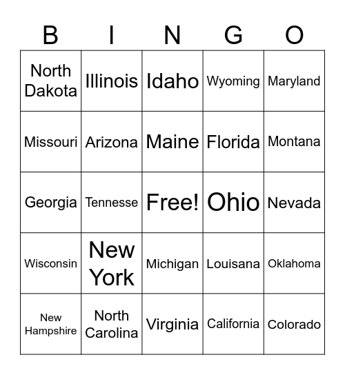 LICENSE PLATE BINGO Card