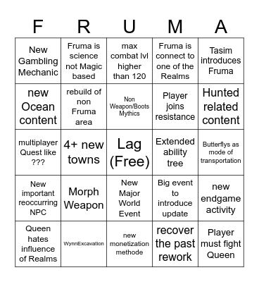 Fruma Bingo Card