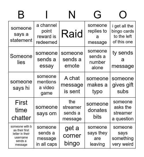 OriannaAura Twitch Chat Bingo Card