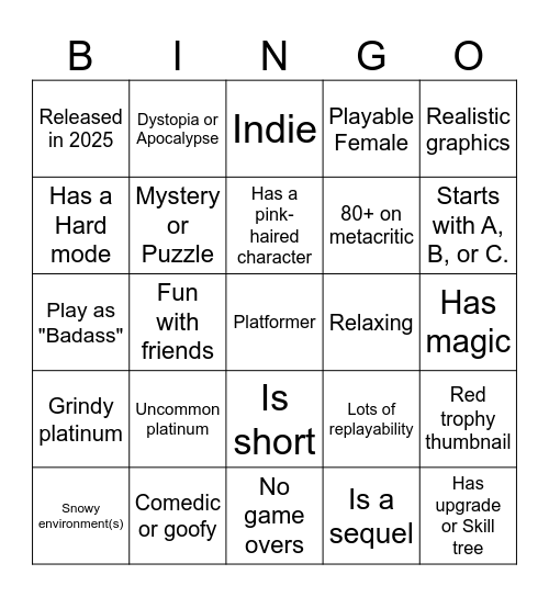 February platinum bingo Card