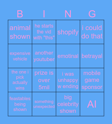 Mr beast bingo Card