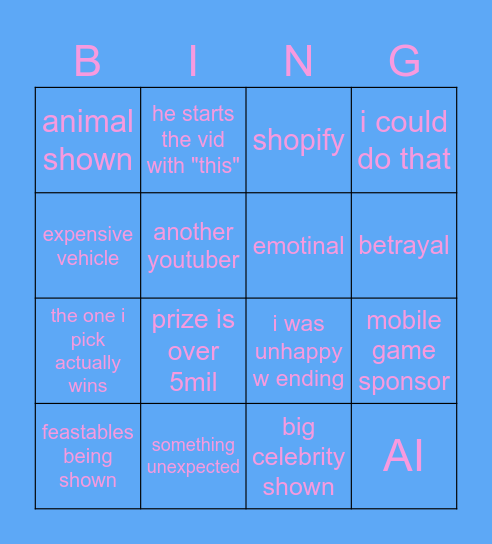 Mr beast bingo Card