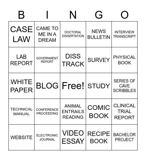 BIBLIOGRAFIJA Bingo Card
