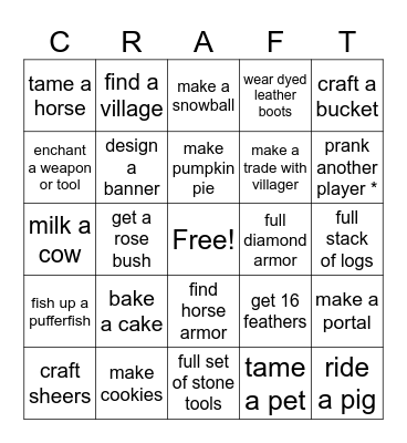Minecraft Bingo (easy) Bingo Card