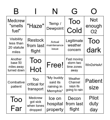 Flight Turndown Bingo Card