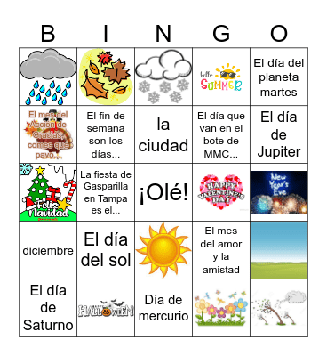 El tiempo / la fecha Bingo Card