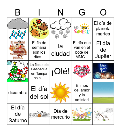 El tiempo / la fecha Bingo Card