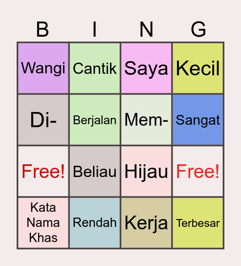 เกมภาษามลายู Bingo Card