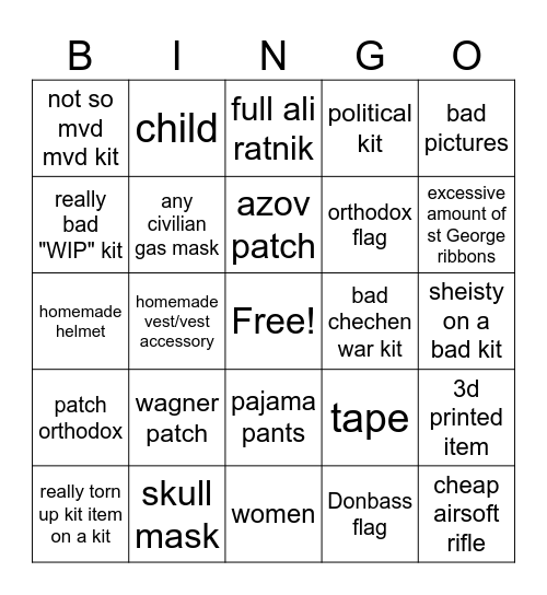 rusfor bingo Card