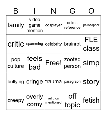 phub bingo Card