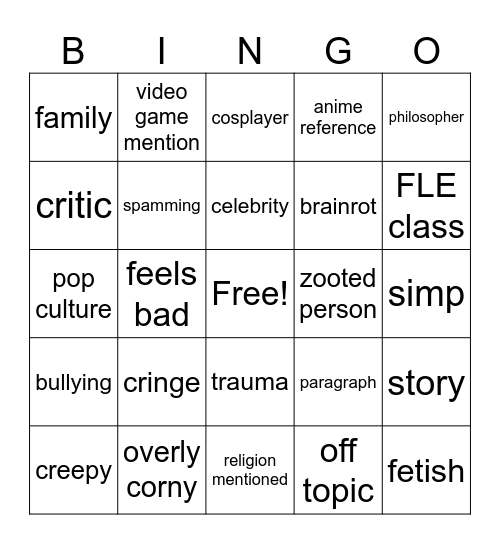 phub bingo Card