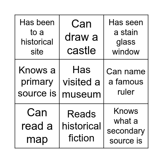 Historical Bingo Card
