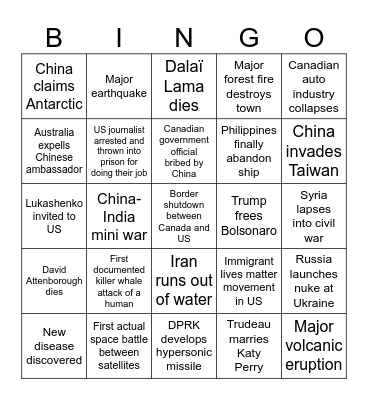Geopolitical Bingo 2026 Bingo Card