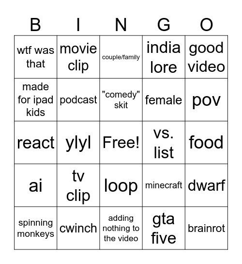 Untitled Bingo Card