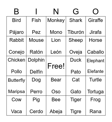 Penelope's Spanish Bingo Card