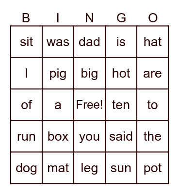 UFLI Bingo Card