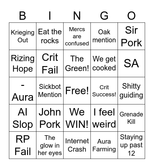 NCR Paratrooper Event Bingo Card