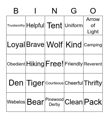 Cub Scout Bingo Card