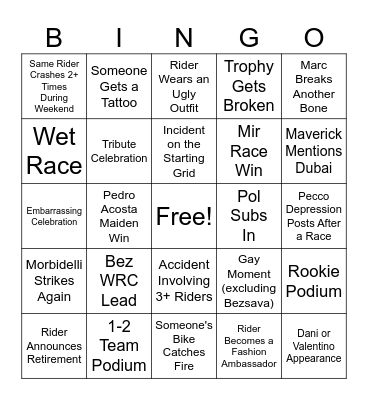 MotoGP Bingo Card