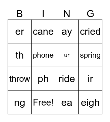 Seniors Phonics Review Bingo Card