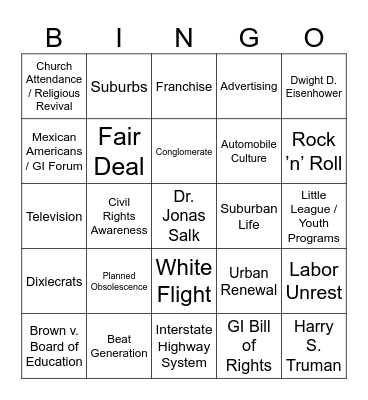 Postwar Boom Bingo (Mod 22) Bingo Card